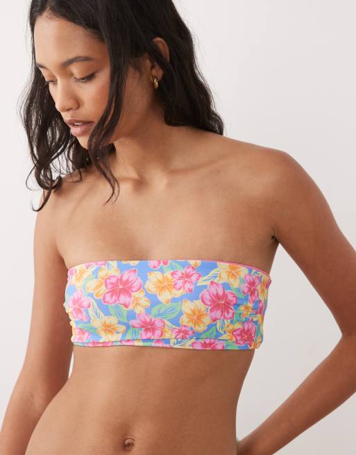Ripcurl - Top bikini a fascia con stampa a fiori rosa multicolore, 3 di 4