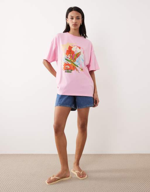 Ripcurl X Farm Rio – Ljusrosa T-shirt i oversize med tryck, 3 av 4