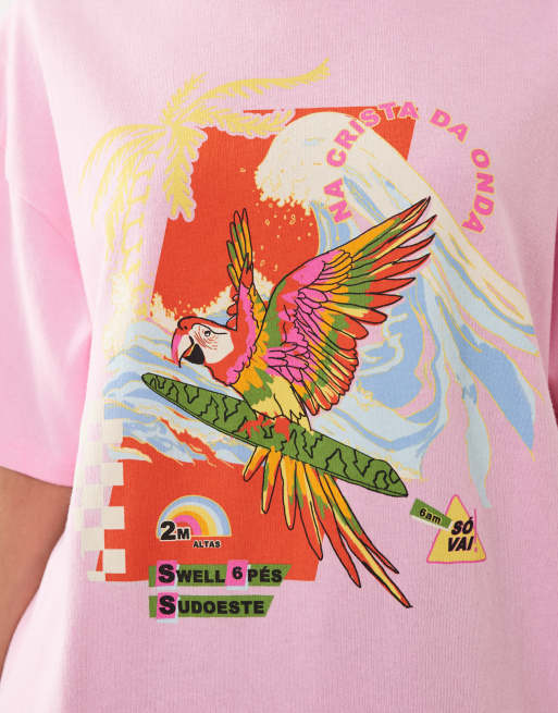 Ripcurl X Farm Rio – Ljusrosa T-shirt i oversize med tryck, 4 av 4