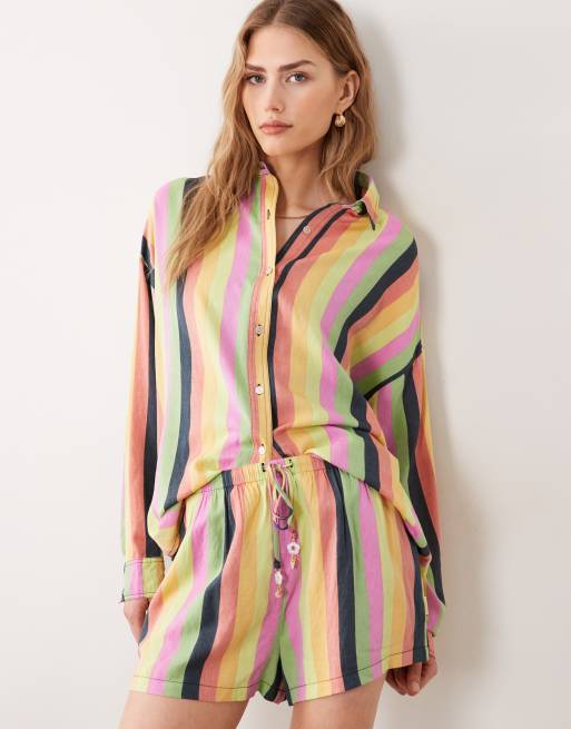 Ripcurl X Farm Rio - Pantaloncini da mare a righe multicolore