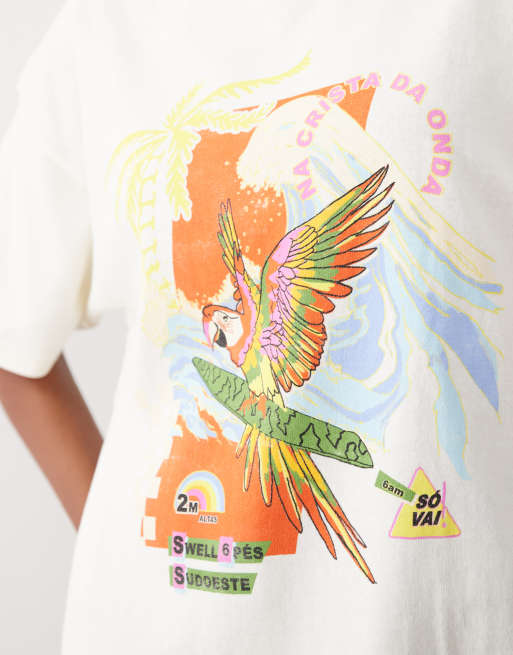 Ripcurl X Farm Rio - T-shirt oversize color vaniglia con stampa grafica, 6 di 7