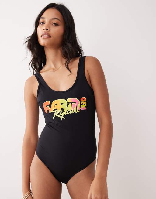 Ripcurl X Farm – Rio – Wendbarer Badeanzug in Schwarz mit Blumenmuster, 2 von 6