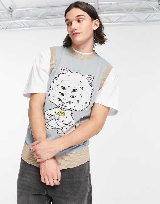 RIPNDIP - Big Head - Canotta in maglia azzurra con grafica