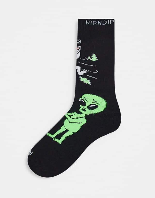 RIPNDIP bye bye socks in black with placement print