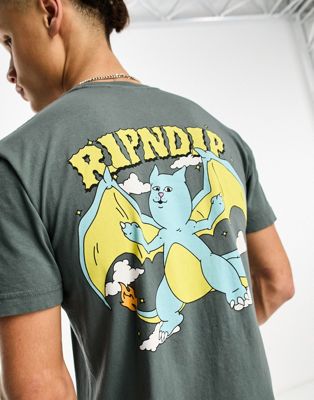 RIPNDIP charanerm t-shirt in charcoal with chest and back print