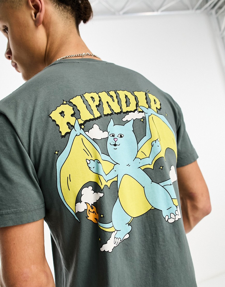 RIPNDIP charanerm t-shirt in charcoal with chest and back print-Grey