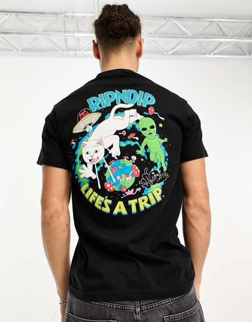RIPNDIP - Fourth Dimension - T-shirt in zwart met print op de borst en rug
