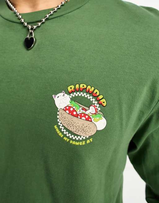 Rip N Dip 長袖 Tシャツ グリーン系 Glizzy Long Sleeve Tee RIPNDIP glizzy long sleeve t-shirt in green with multiple