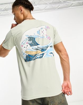 RIPNDIP great wave t-shirt in sage with chest and back print