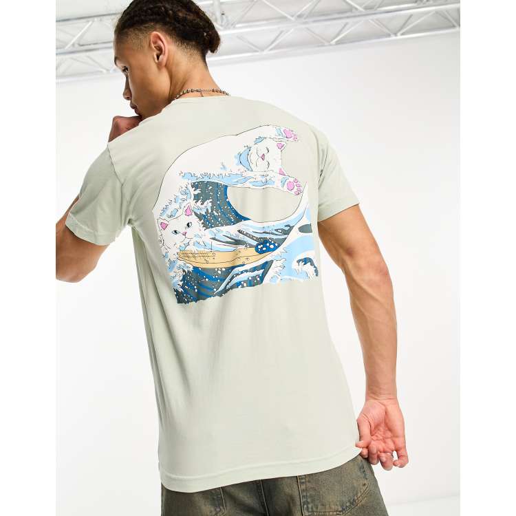 RIPNDIP great wave t-shirt in sage with chest and back print | ASOS