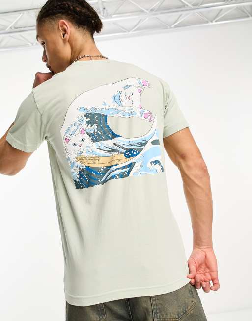 RIPNDIP - Great Wave - T-shirt in saliegroen met print op borst en rug
