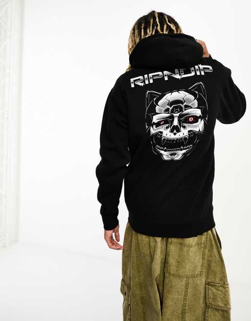 RIPNDIP - Hoodie zonder sluiting in zwart met logo en cybercat-print