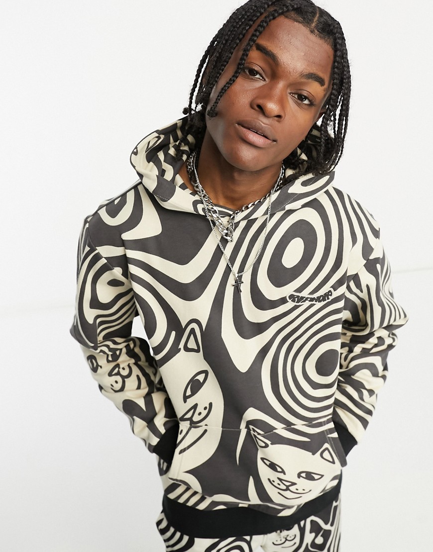 RIPNDIP hypnotic co-ord hoodie in black and white all over swirl print