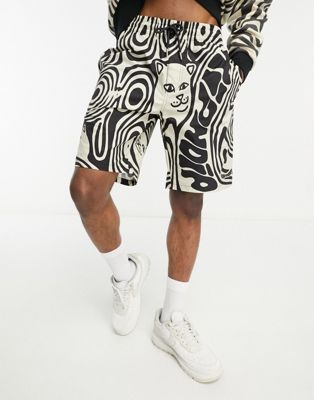 RIPNDIP hypnotic co-ord jersey shorts in black and white all over swirl print