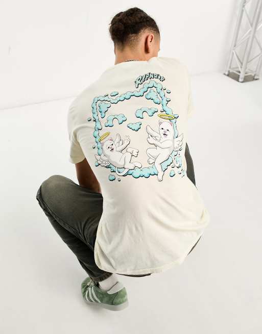 RIPNDIP – In The Clouds – T-shirt w kolorze złamanej bieli z nadrukiem na piersi i plecach
