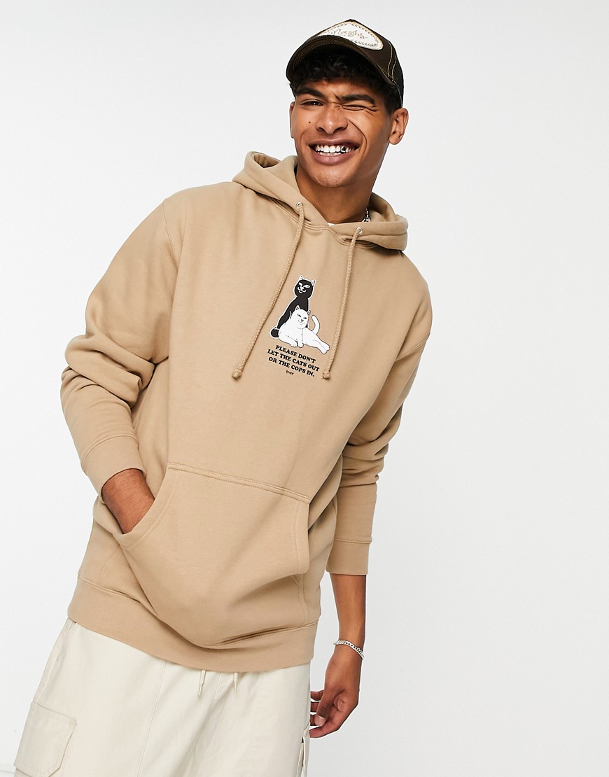Rip N Dip Ripndip Keep The Cats In Pullover Hoodie In Beige With Chest Print-neutral