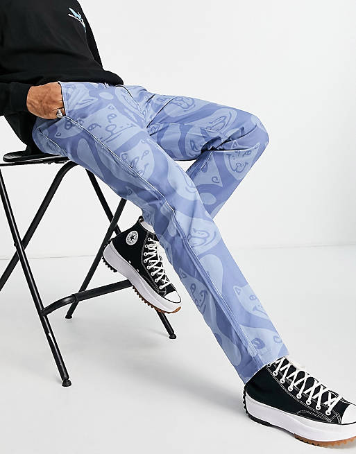 Trousers & Chinos RIPNDIP many faces all-over twill trousers in blue 