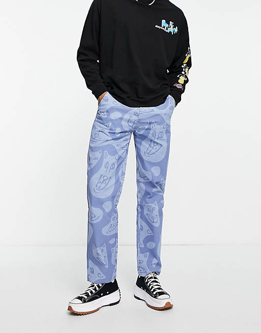 Trousers & Chinos RIPNDIP many faces all-over twill trousers in blue 