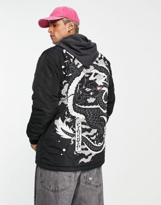RIPNDIP mystic nerm quilted bomber jacket in black with sleeve and back print