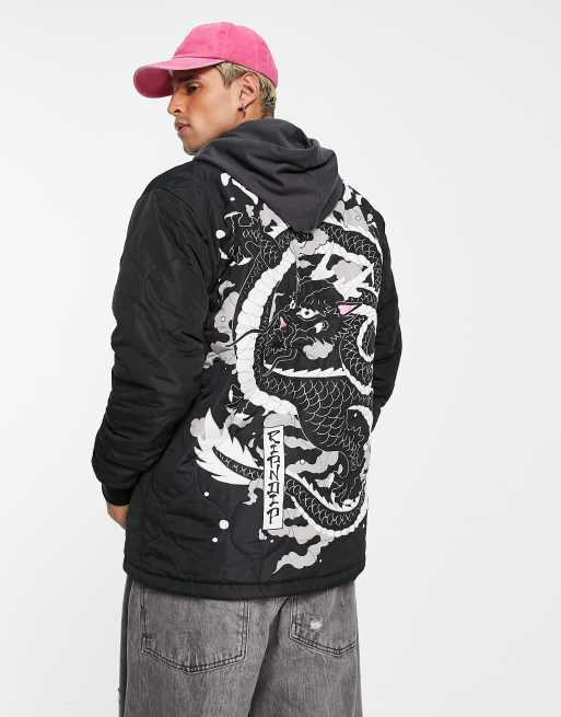 RIPNDIP mystic nerm quilted bomber jacket in black with sleeve and back ...