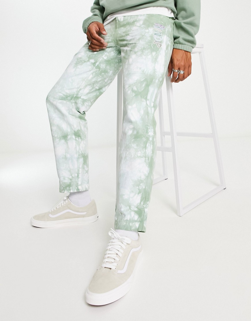RIPNDIP og prisma casual trousers in green and white tie dye