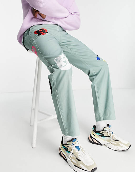 Trousers & Chinos RIPNDIP play date twill embroidered trousers in green 