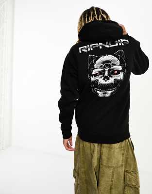 RIPNDIP pullover hoodie in black with logo and cybercat print - ASOS Price Checker