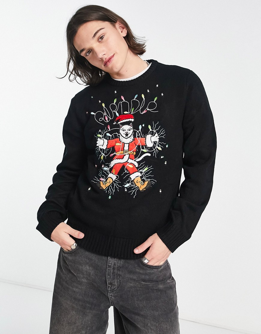 RIPNDIP santa knitted jumper in black with graphic knit detail