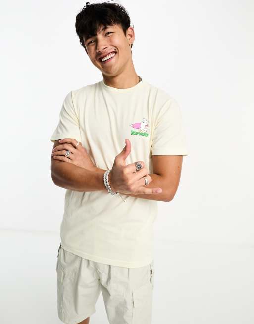 RIPNDIP short sleeve t-shirt in beige with everybody surfs chest and back print, 3 of 4