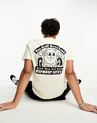 RIPNDIP short sleeve t-shirt in beige with leid chest and back print