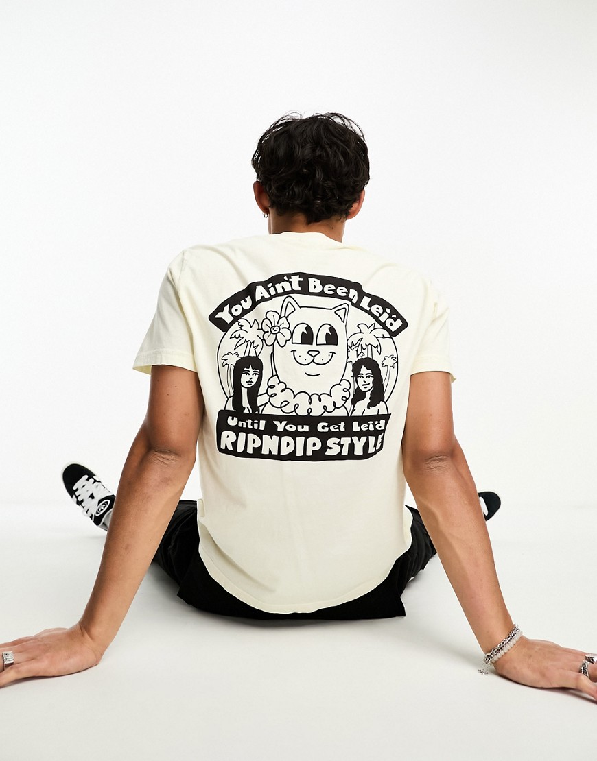 RIPNDIP short sleeve t-shirt in beige with leid chest and back print-Neutral