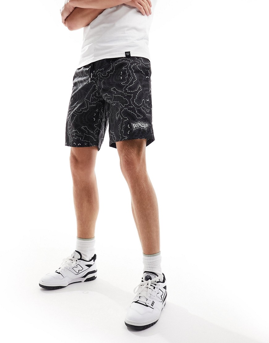 RIPNDIP swim shorts in black with all over cat print