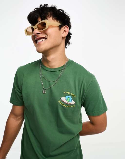 RIPNDIP - T-shirt a maniche corte verde con stampa "Different Day" sul petto e sul retro, 2 di 4
