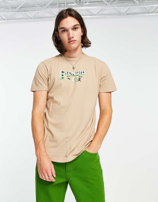 RIPNDIP - T-shirt con stampa sul petto e sul retro, colore beige, 3 di 4
