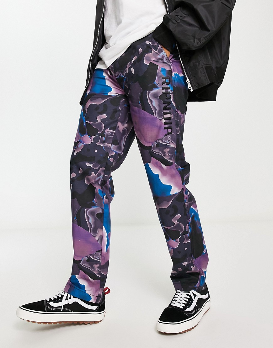 RIPNDIP ultralight beam casual trousers in black with all over art print-Multi