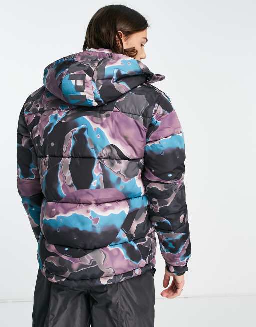 RIPNDIP ultralight beam puffer jacket in black with all over art