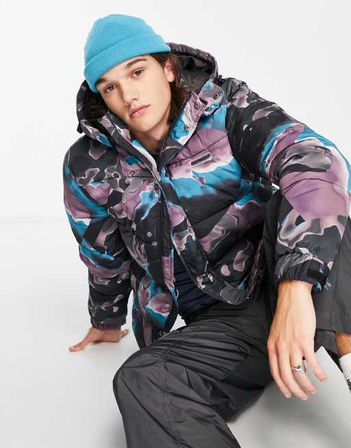 RIPNDIP ultralight beam puffer jacket in black with all over art print