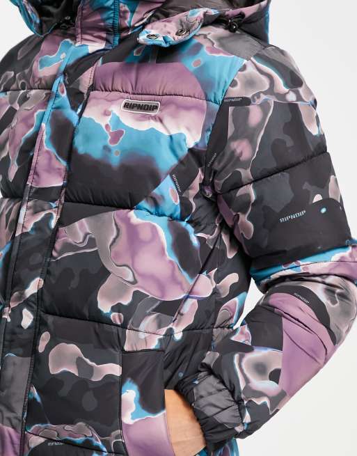 RIPNDIP ultralight beam puffer jacket in black with all over art print