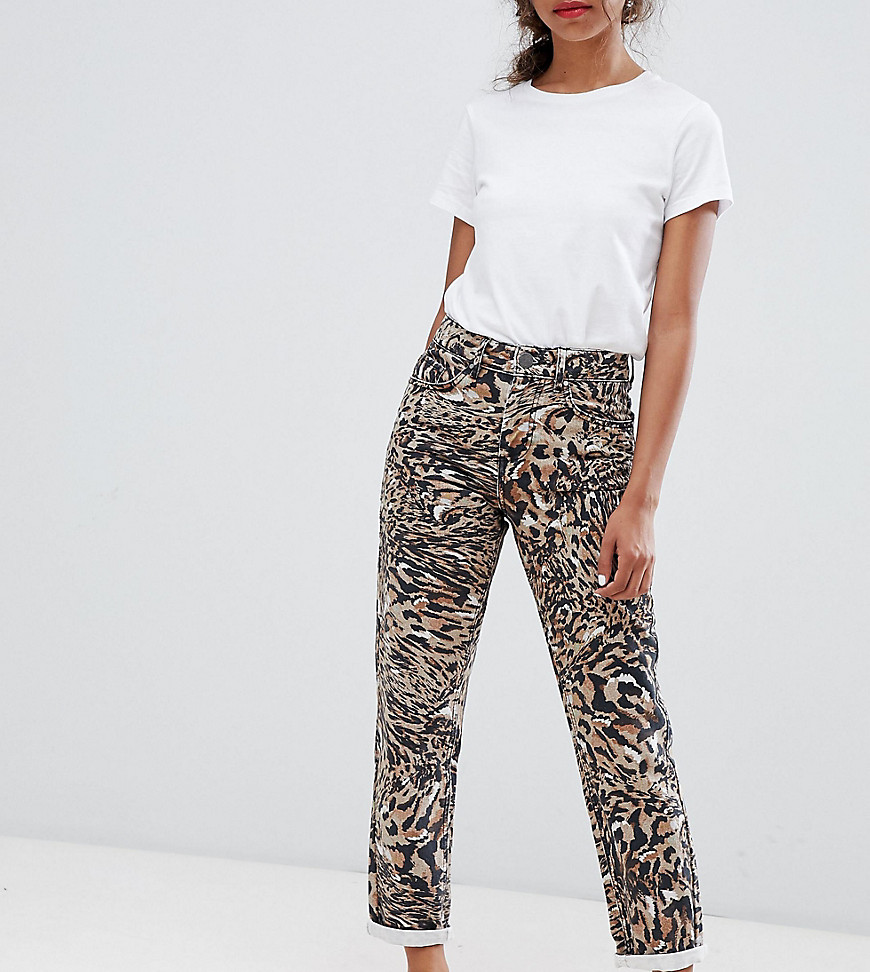 Ritson højtaljede 80'er-jeans i abstrakt leopardprint fra ASOS DESIGN Petite-Multifarvet