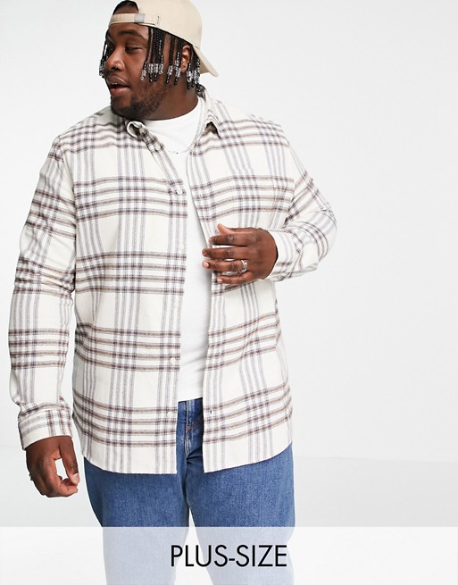 River Isand Big & Tall long sleeve checked shirt in stone