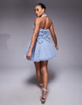 [River Island] River Isand open back bow detailed mini dress in midwash blue 8 DENIM - MEDIUM