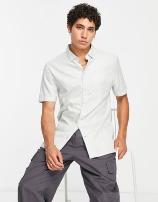 River Island 1 pocket short sleeve shirt in light grey