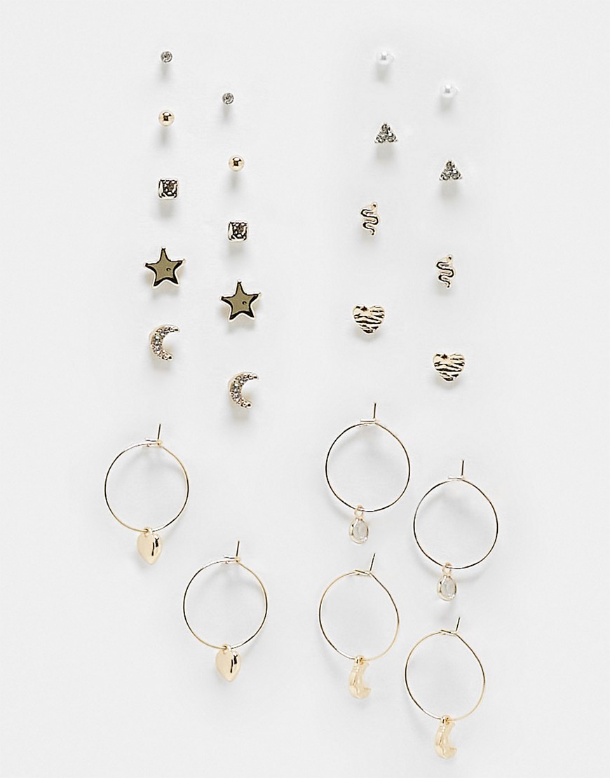 River Island 12-pack earrings in mystical designs in gold tone
