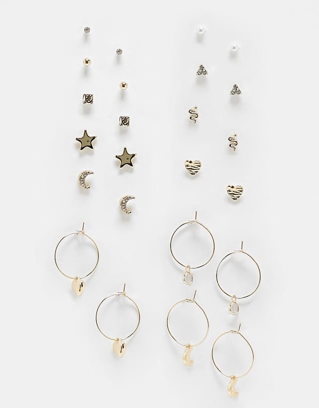 River Island 12-pack earrings in mystical designs in gold tone