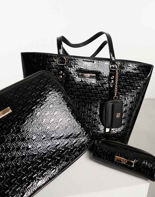 Buy River Island Black Embossed Patent Shopper Bag from the Next