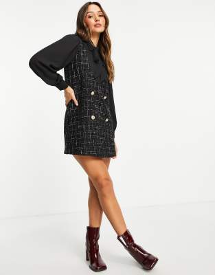 River Island 2 in 1 boucle pinny style dress in black