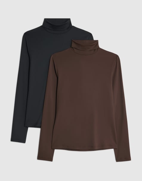 River Island 2 pack long sleeve roll neck tops in brown - dark - view 1