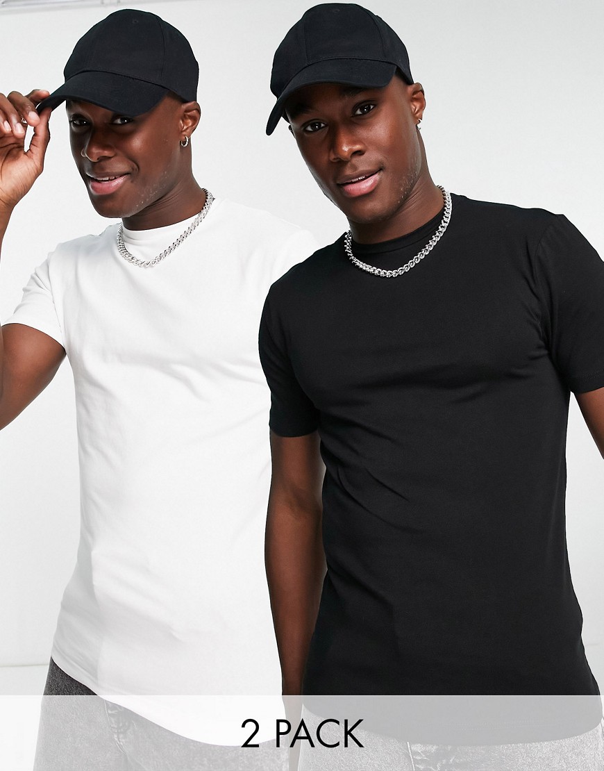 River Island 2 pack muscle fit T-shirts in black and white