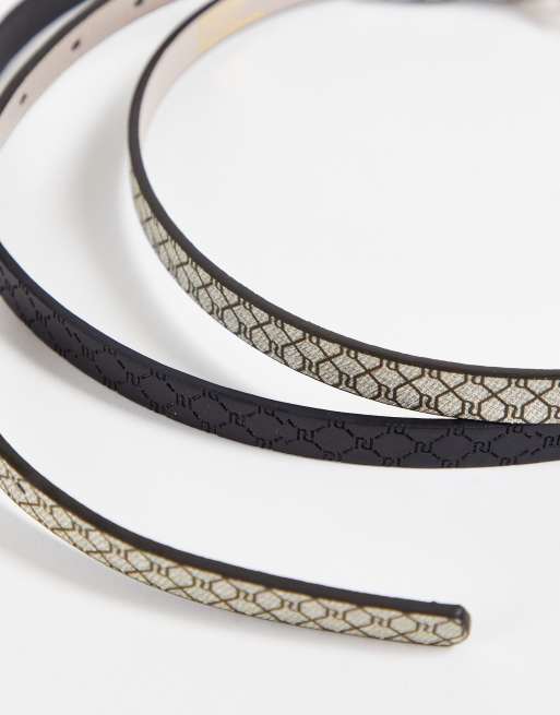 River Island 2 pack skinny belts in monogram brown and black, 2 of 4