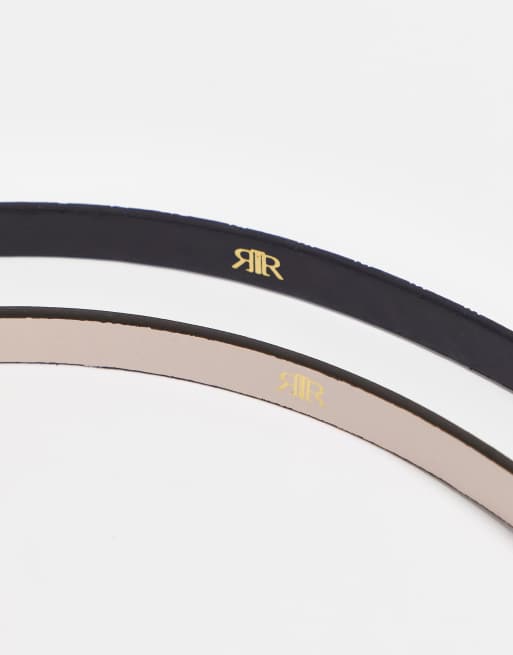 River Island 2 pack skinny belts in monogram brown and black, 4 of 4